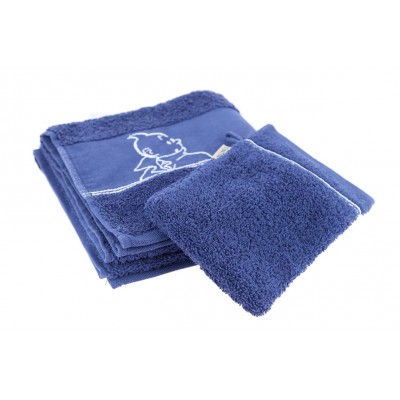 Serviette et gant de bain bleu